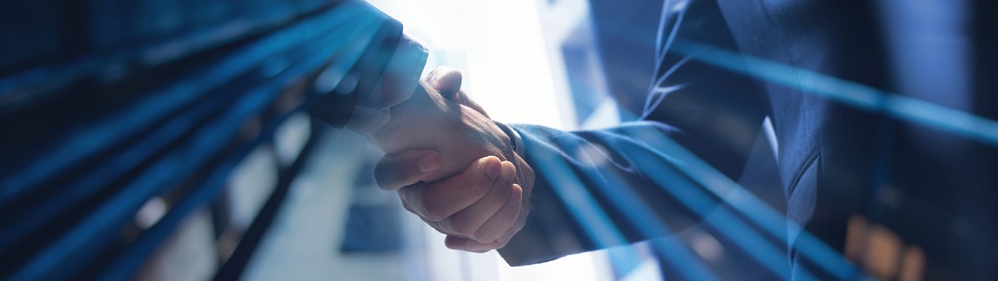 Handshake with blue light streaks Logista Freight quality